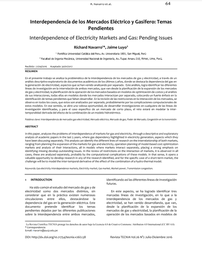Interdependencia de los Mercados Eléctrico y Gasifero: Temas Pendientes