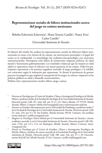 Representaciones sociales de líderes institucionales acerca del juego en casinos mexicanos