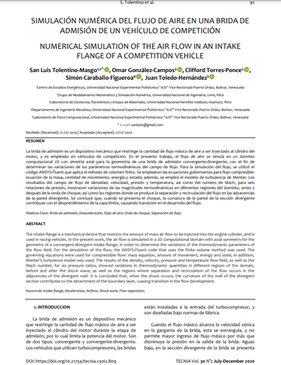 Simulación numérica de flujo de aire en una brida de admisión de un vehículo de competición