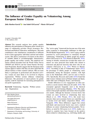 The Influence of Gender Equality on Volunteering Among European Senior Citizens