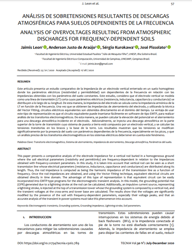 Análisis de Sobretensiones Resultantes de Descargas Atmosféricas para Suelos Dependientes de la Frecuencia