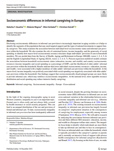 Socioeconomic differences in informal caregiving in Europe