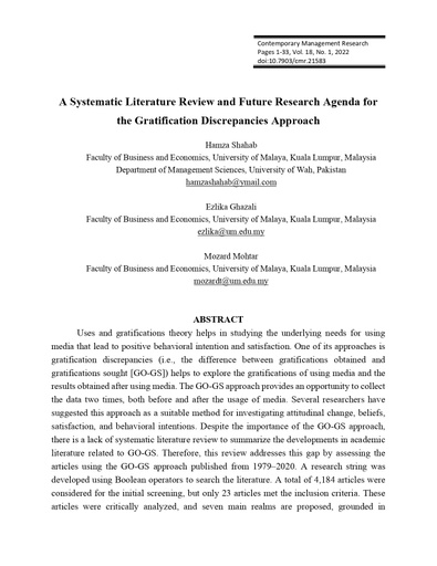 A Systematic Literature Review and Future Research Agenda for the Gratification Discrepancies Approach