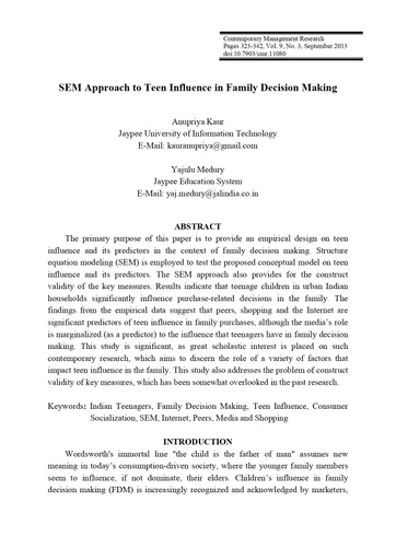 SEM Approach to Teen Influence in Family Decision Making