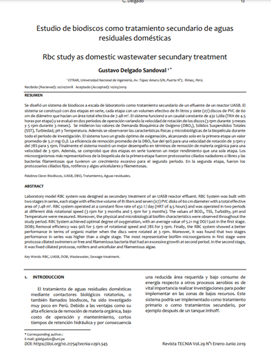 Estudio de biodiscos como tratamiento secundario de aguas residuales domésticas