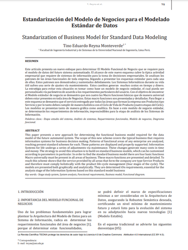 Estandarización del Modelo de Negocios para el Modelado Estándar de Datos