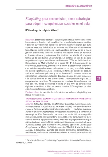 Storytelling para economistas, como estrategia para adquirir competencias sociales en el aula