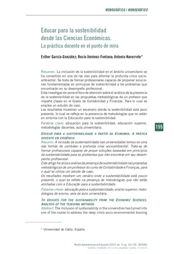 Educar para la sostenibilidad desde las Ciencias Económicas. La práctica docente en el punto de mira