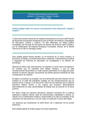Análisis global sobre las nuevas vinculaciones entre educación, trabajo y empleo