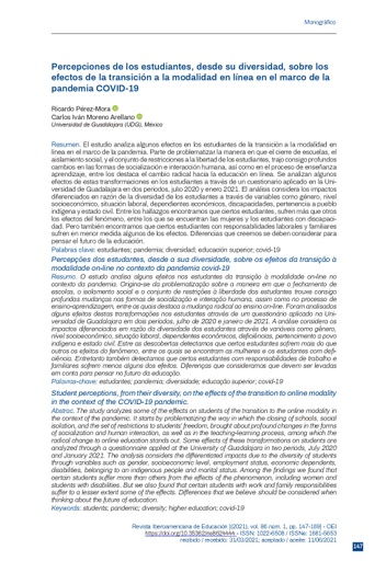 Percepciones de los estudiantes, desde su diversidad, sobre los efectos de la transición a la modalidad en línea en el marco de la pandemia COVID 19