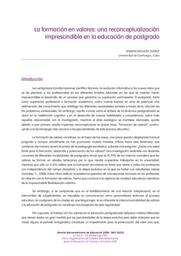 La formación en valores: una reconceptualización imprescindible en la educación de postgrado