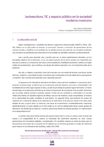 Lectoescritura, TIC y espacio público en la sociedad moderna mexicana