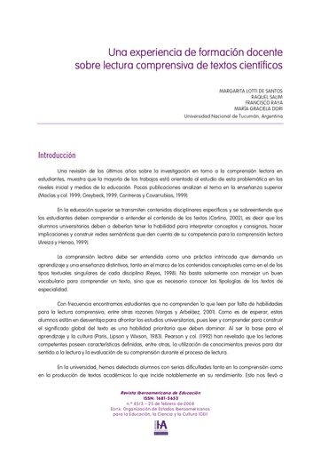 Una experiencia de formación docente sobre lectura comprensiva de textos científicos