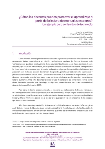 ¿Cómo los docentes pueden promover el aprendizaje a partir de la lectura de manuales escolares? Un ejemplo para contenidos de tecnología