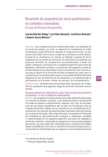 Desarrollo de competencias socio-profesionales en contextos vulnerables El caso de Peñascal Kooperatiba