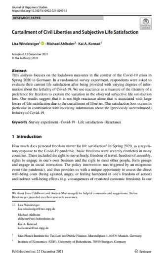 Curtailment of Civil Liberties and Subjective Life Satisfaction