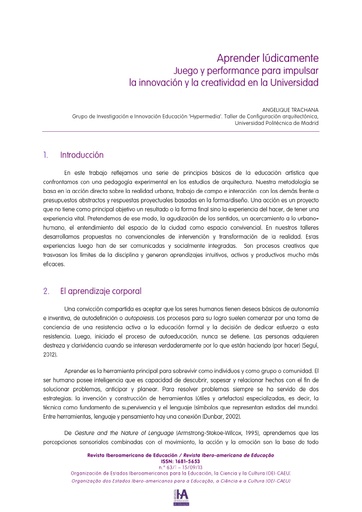 Aprender lúdicamente. Juego y performance para impulsar la innovación y la creatividad en la Universidad