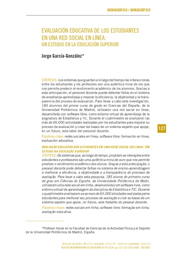 Evaluación educativa de los estudiantes en una red social en línea