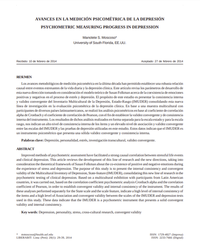 AVANCES EN LA MEDICIÓN PSICOMÉTRICA DE LA DEPRESIÓN
