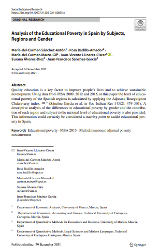 Analysis of the Educational Poverty in Spain by Subjects, Regions and Gender