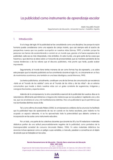 La publicidad como instrumento de aprendizaje escolar