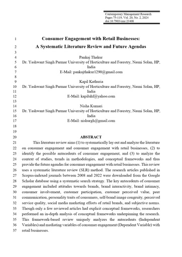 Consumer Engagement with Retail Businesses: A Systematic Literature Review and Future Agendas