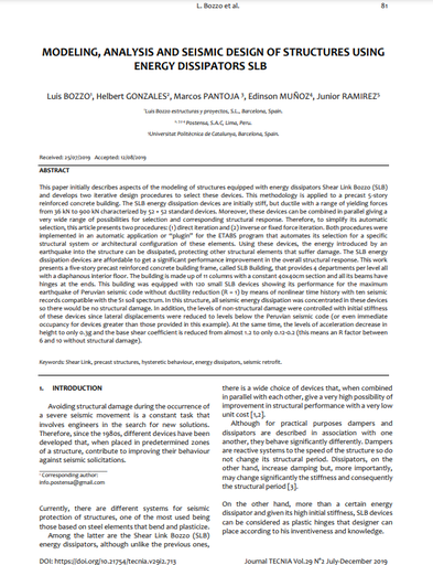 Modeling, analysis and seismic design of structures using energy dissipators SLB