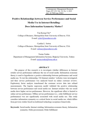Positive Relationships between Service Performance and Social Media Use in Internet Retailing