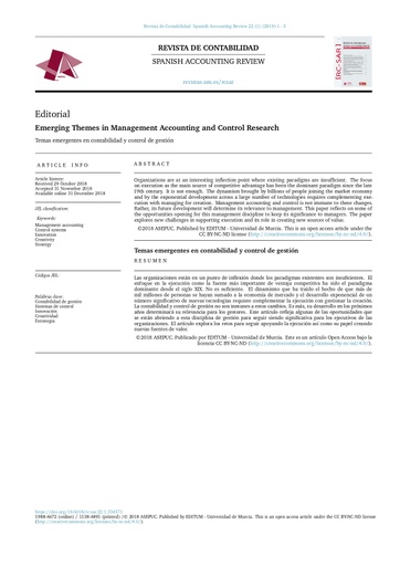 Temas emergentes en contabilidad y control de gestión