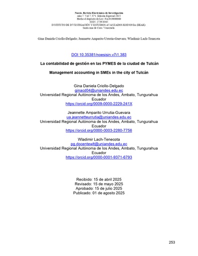 La contabilidad de gestión en las PYMES de la ciudad de Tulcán