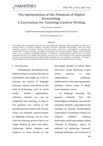 The Optimization of the Potential of Digital Storytelling: A Curriculum for Teaching Creative Writing