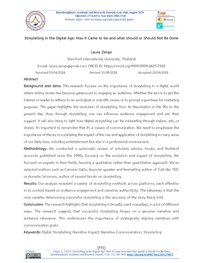 Storytelling in the Digital Age: How It Came to be and what should or Should Not Be Done