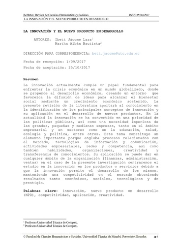 La innovación y el nuevo producto en desarrollo