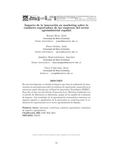 Impacto de la innovación en marketing sobre la conducta exportadora de las empresas del sector agroindustrial español
