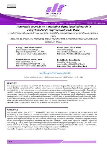 Innovación en producto y marketing digital impulsadores de la competitividad de empresas textiles de Piura