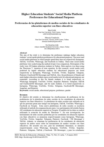 Preferencias de las plataformas de medios sociales de los estudiantes de educación superior con fines educativos