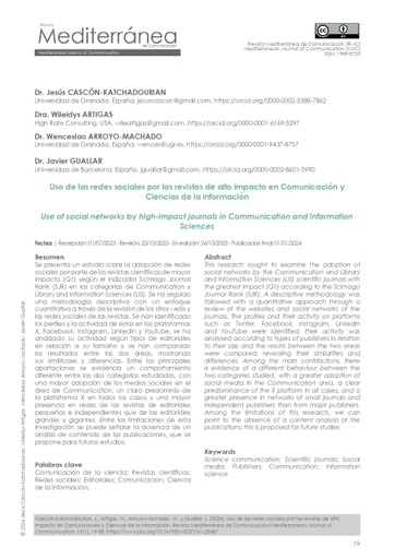 Uso de las redes sociales por las revistas de alto impacto de Comunicación y Ciencias de la información