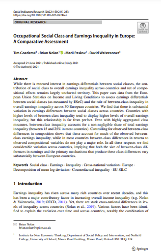 Occupational Social Class and Earnings Inequality in Europe: A Comparative Assessment