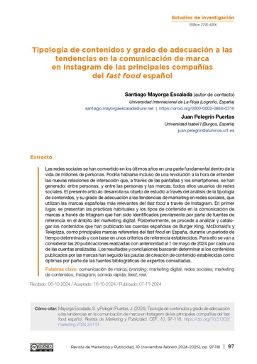 Tipología de contenidos y grado de adecuación a las tendencias en la comunicación de marca en Instagram de las principales compañías del fast food español