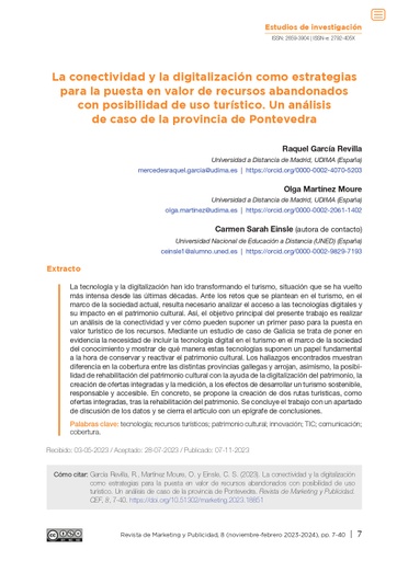 La conectividad y la digitalización como estrategias para la puesta en valor de recursos abandonados con posibilidad de uso turístico. Un análisis de caso de la provincia de Pontevedra