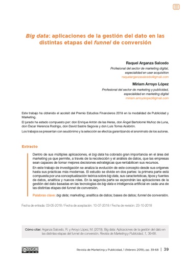 Big data: aplicaciones de la gestión del dato en las distintas etapas del funnel de conversión