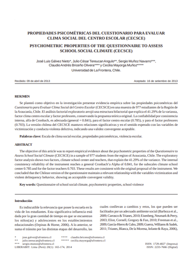 PROPIEDADES PSICOMÉTRICAS DEL CUESTIONARIO PARA EVALUAR CLIMA SOCIAL DEL CENTRO ESCOLAR (CECSCE)