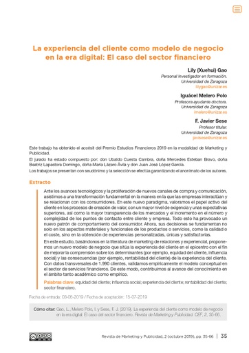 La experiencia del cliente como modelo de negocio en la era digital: El caso del sector financiero