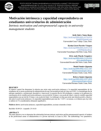 Motivación intrínseca y capacidad emprendedora en estudiantes universitarios de administración