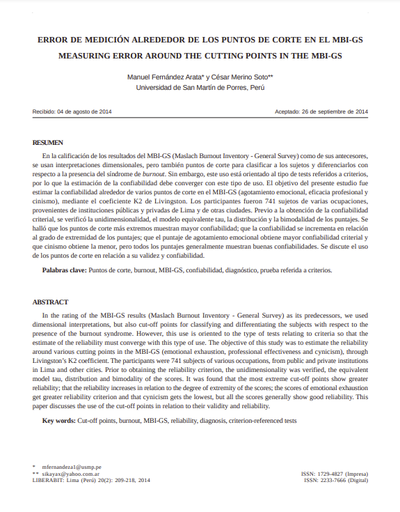 ERROR DE MEDICIÓN ALREDEDOR DE LOS PUNTOS DE CORTE EN EL MBI-GS