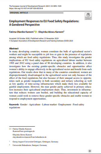 Employment Responses to EU Food Safety Regulations: A Gendered Perspective