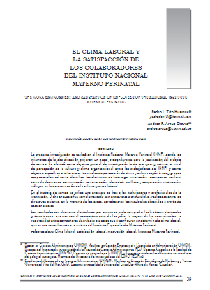 EL CLIMA LABORAL Y LA SATISFACCIÓN DE LOS COLABORADORES DEL INSTITUTO NACIONAL MATERNO PERINATAL