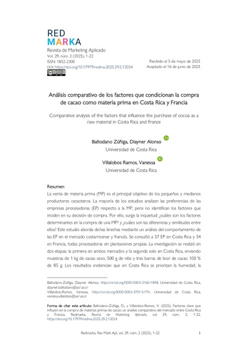 Análisis comparativo de los factores que condicionan la compra de cacao como materia prima en Costa Rica y Francia