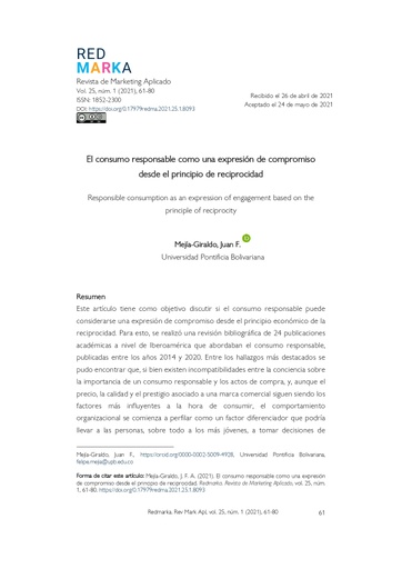 El consumo responsable como una expresión de compromiso desde el principio de reciprocidad