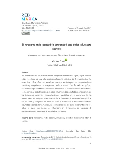 El narcisismo en la sociedad de consumo: el caso de los influencers españoles